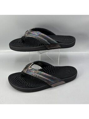 Kenkoh Spirit V Thong Sandals Unisex 10W/9M Black Metallic iridescent Slip On